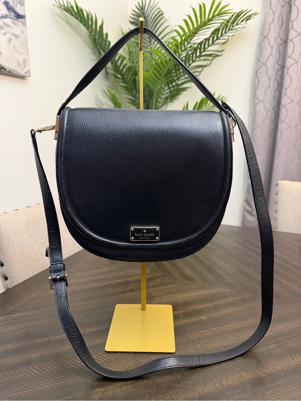 kate spade Black Pebbled Leather Saddle Crossbody Bag